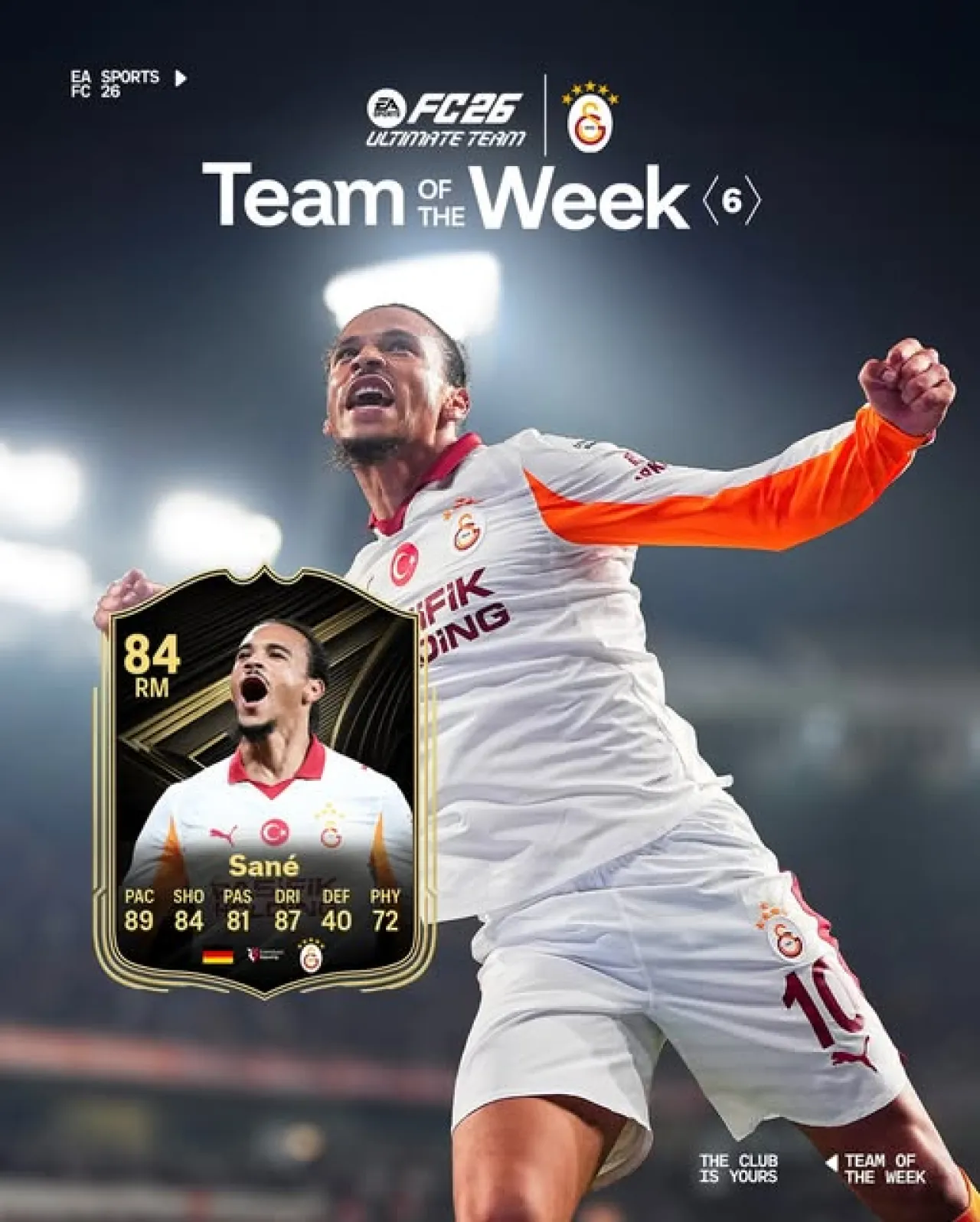 Galatasaray'ın Yıldızı Leroy Sané, FC 26 Ultimate Team'de Haftanın Takımı'nda